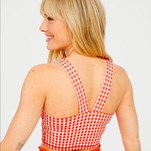 Aerie Offline Red Gingham shorties and square neck sports bra-Size S.NWT